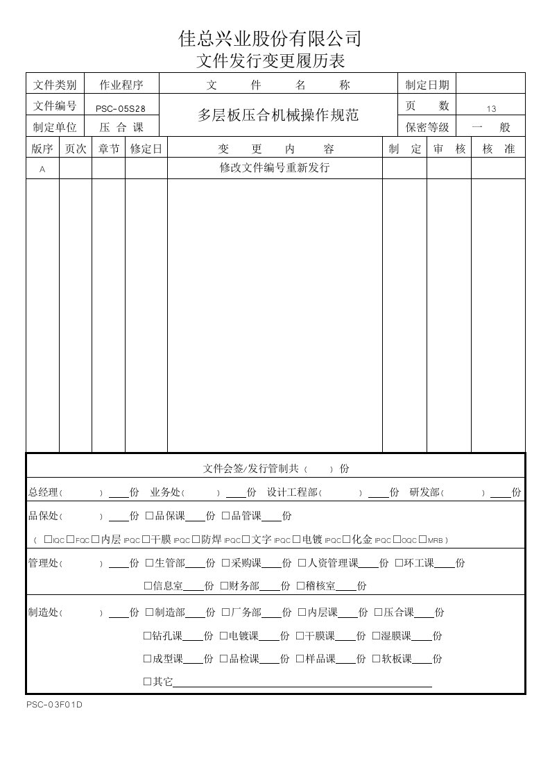 佳总兴业股份有限公司多层板压合机械操作规范