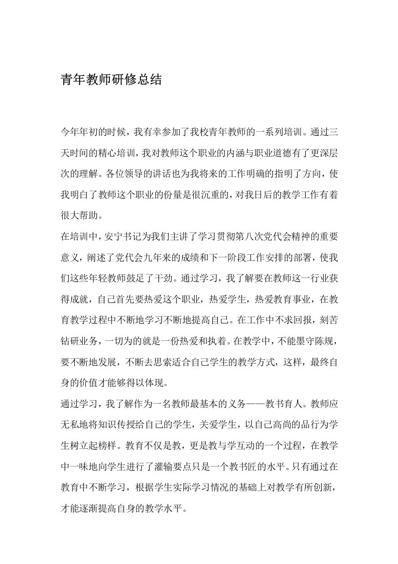 青年教师研修总结