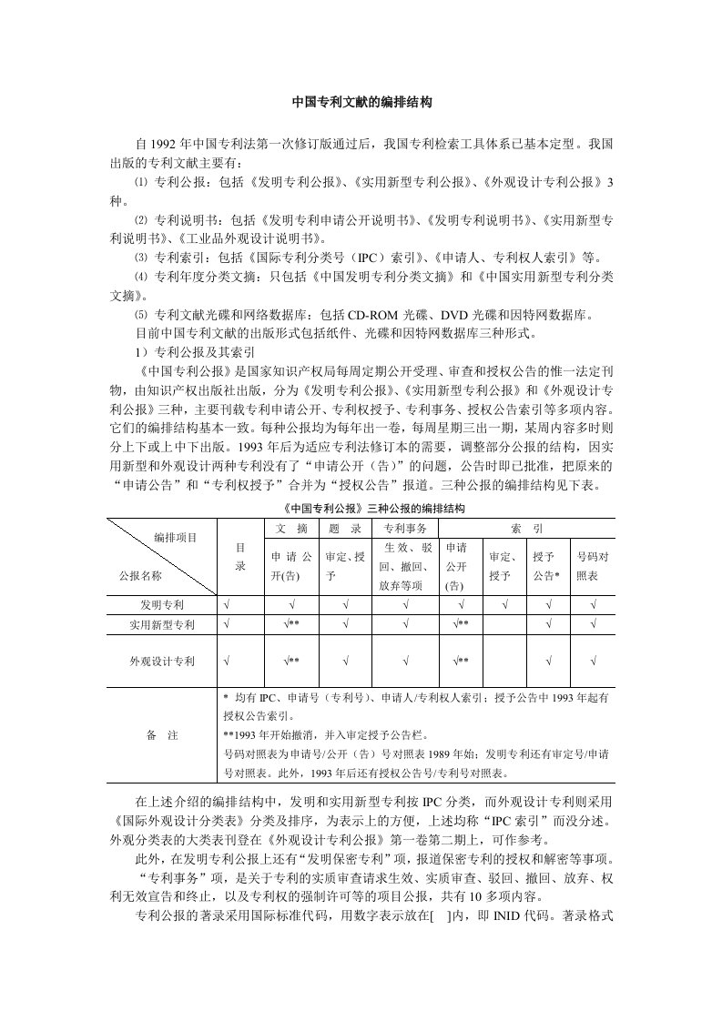 中国专利文献的编排结构