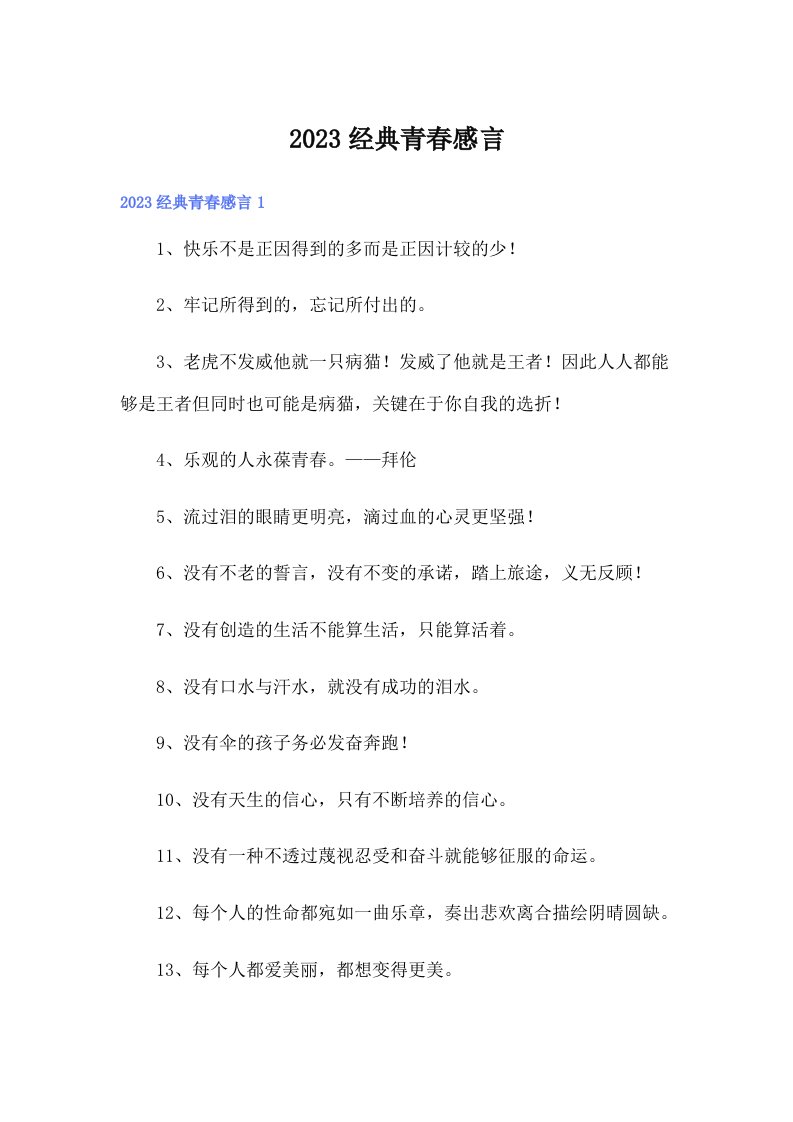 2023经典青春感言