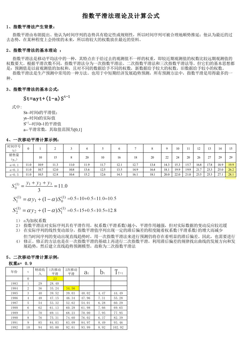 指数平滑法计算模板