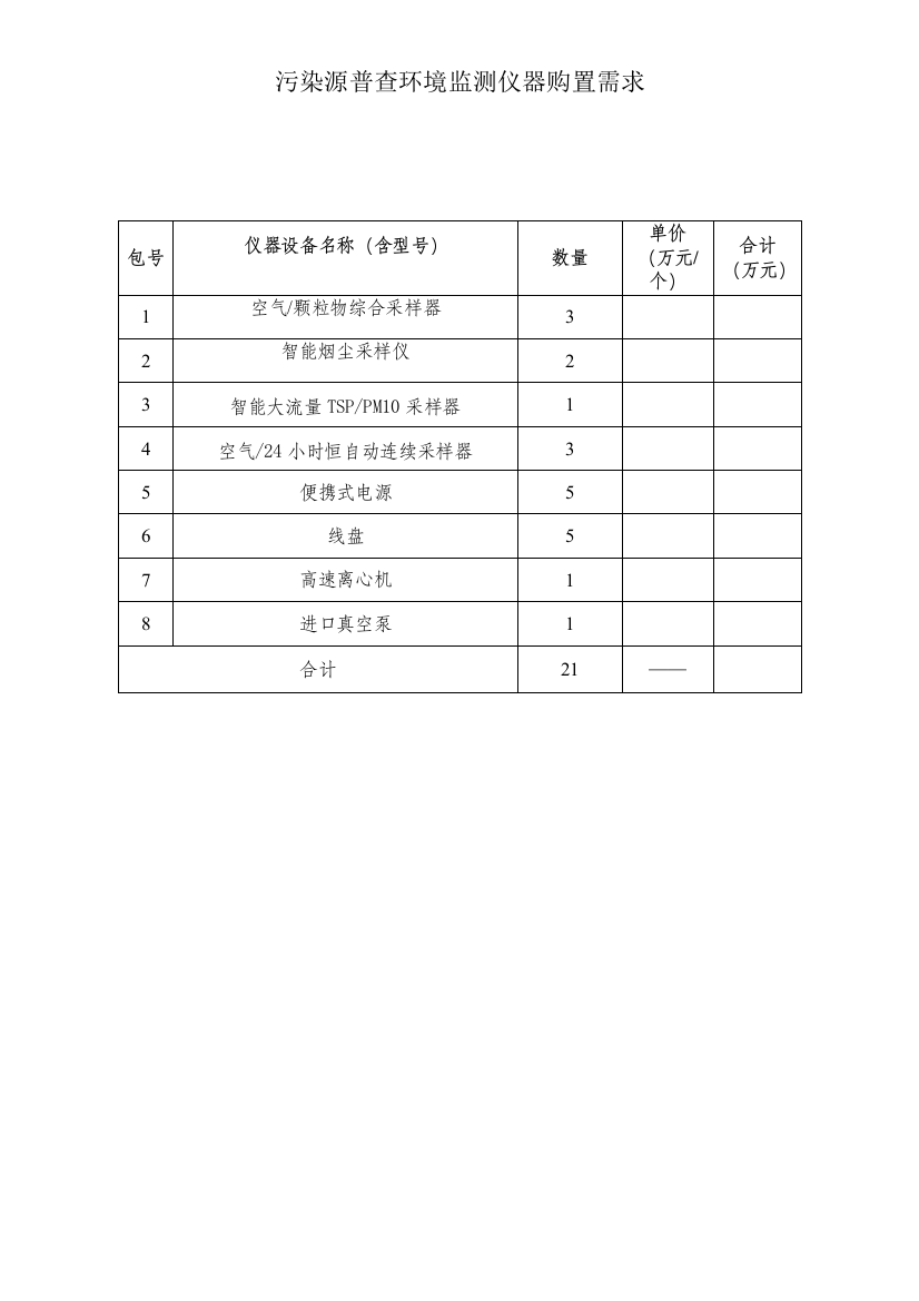 污普资金基本项目采购需求书doc