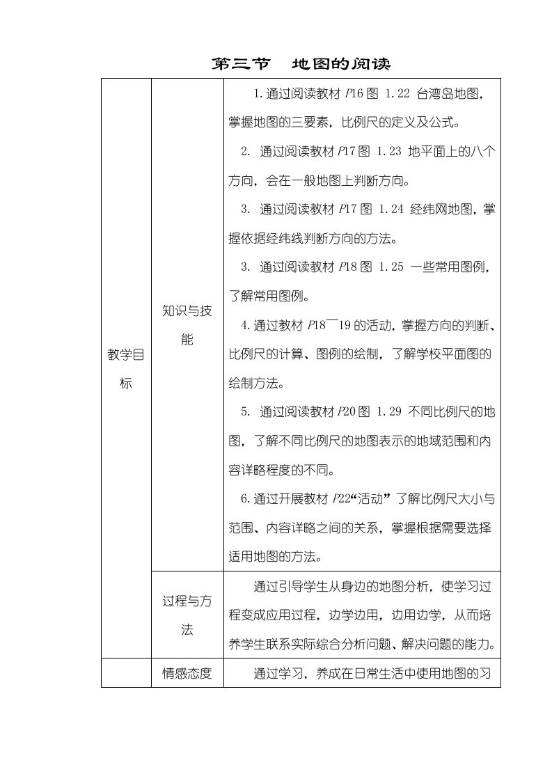 人教版七年级地理上册第一章第三节　地图的阅读教案