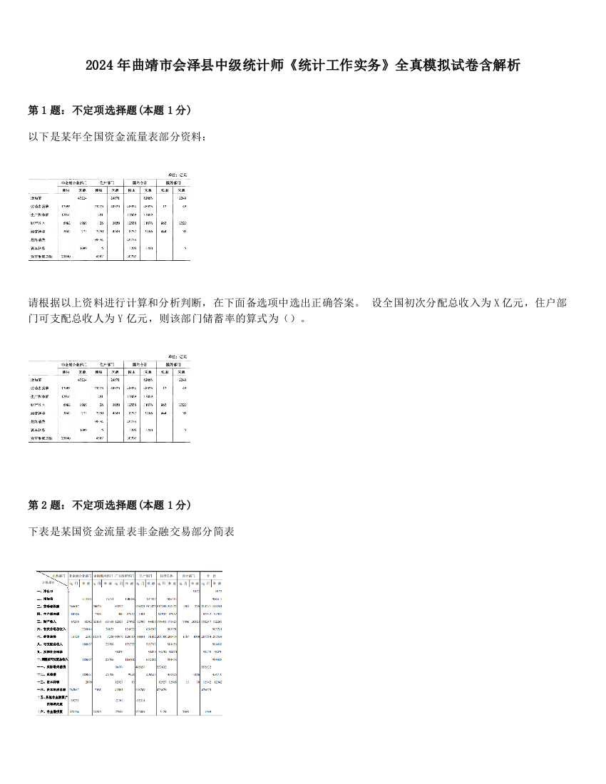 2024年曲靖市会泽县中级统计师《统计工作实务》全真模拟试卷含解析