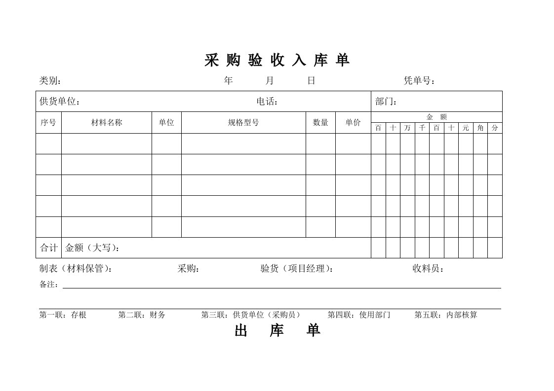 材料采购验收入库单