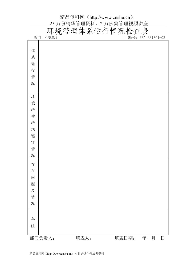 环境管理体系运行情况检查表