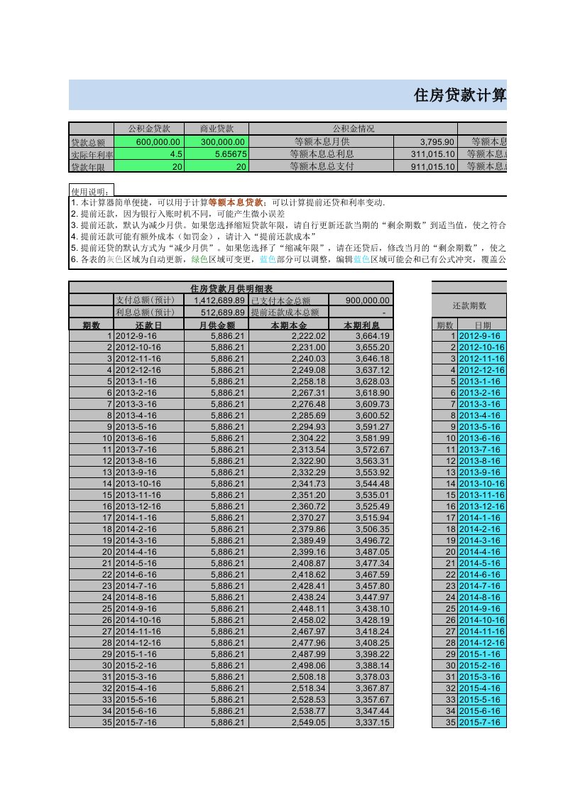 表格类模板住房贷款计算器标准版