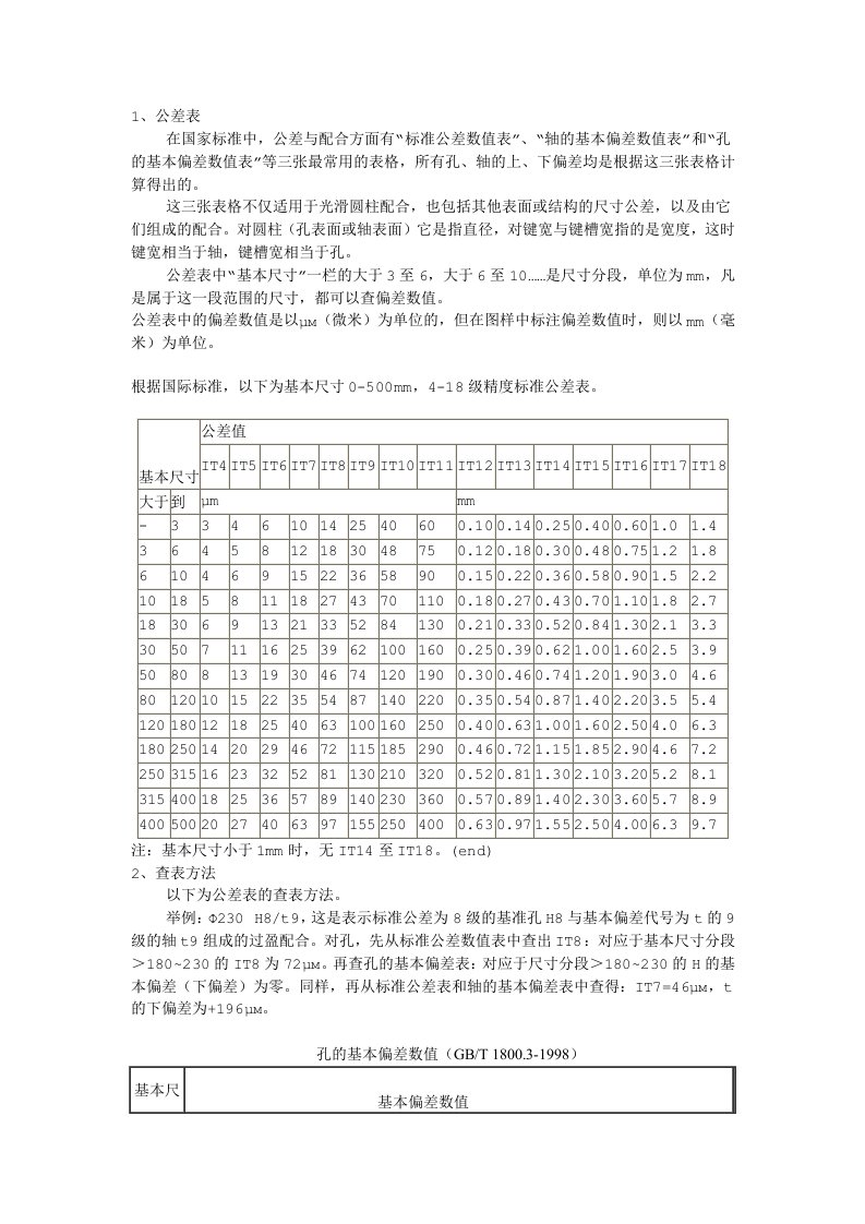 机械制图公差尺寸及查表