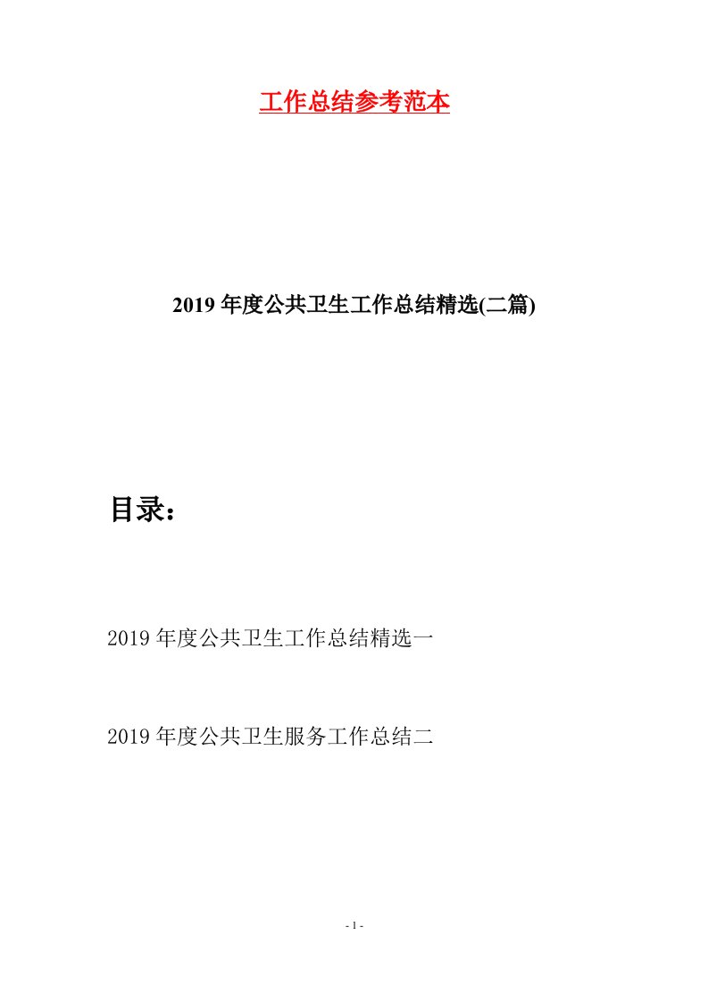 2019年度公共卫生工作总结精选二篇