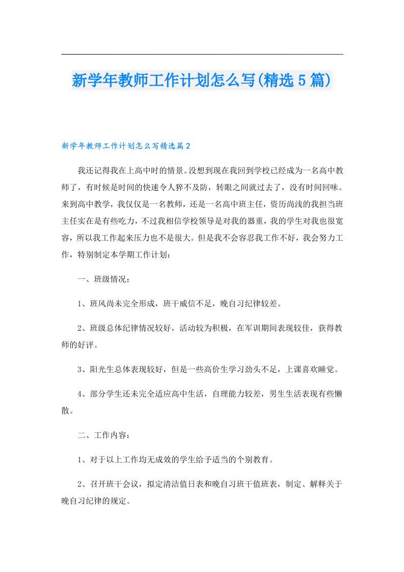 新学年教师工作计划怎么写(精选5篇)