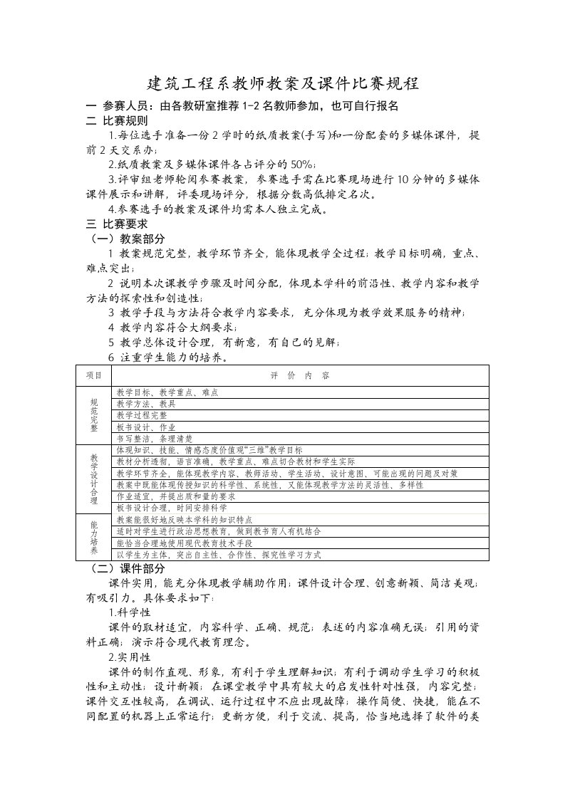 教师教案及课件比赛规程