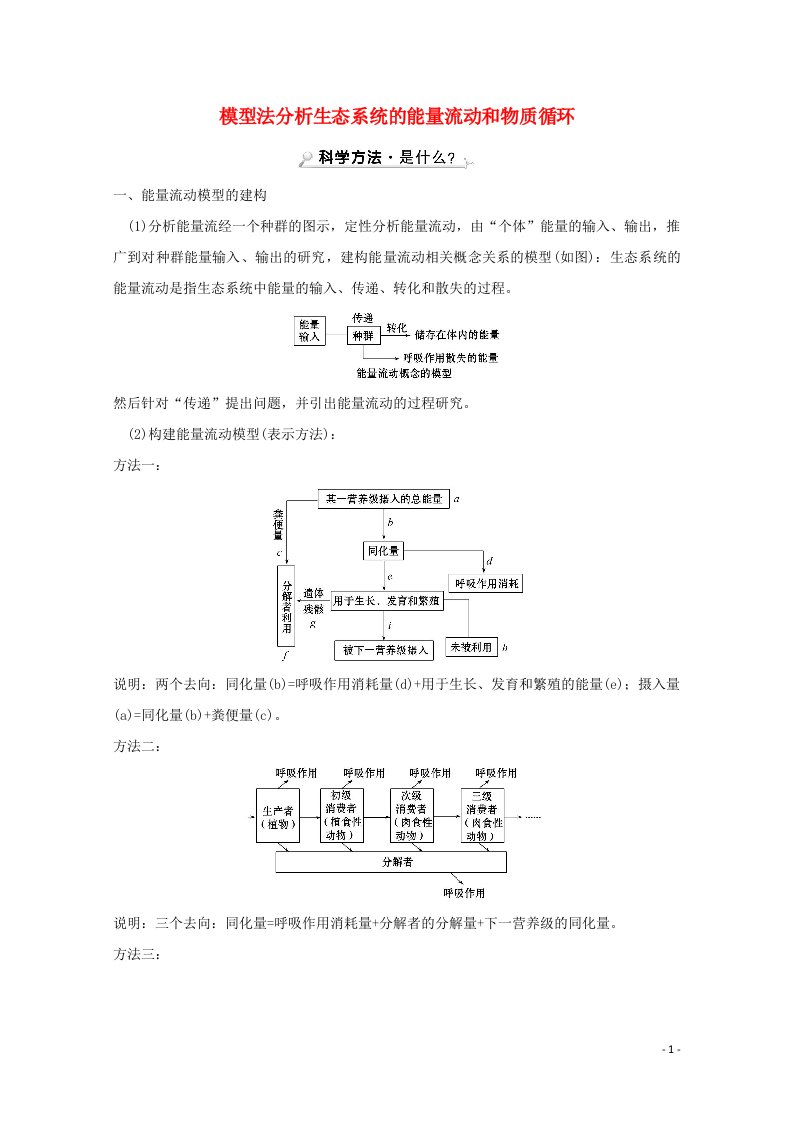 2021_2022高中生物科学方法微课三模型法分析生态系统的能量流动和物质循环学案新人教版必修3