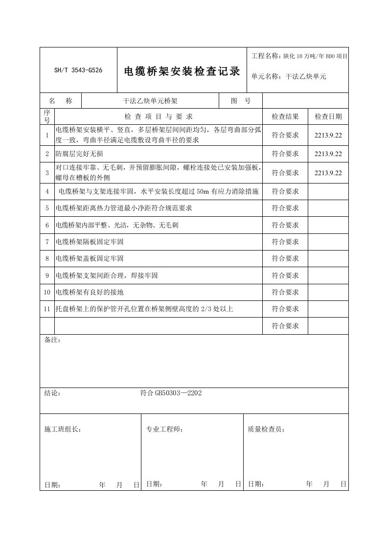 电缆桥架安装记录