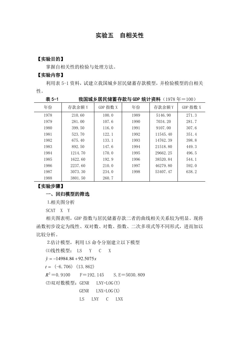 计量经济学实验教学案例实验五-自相关性