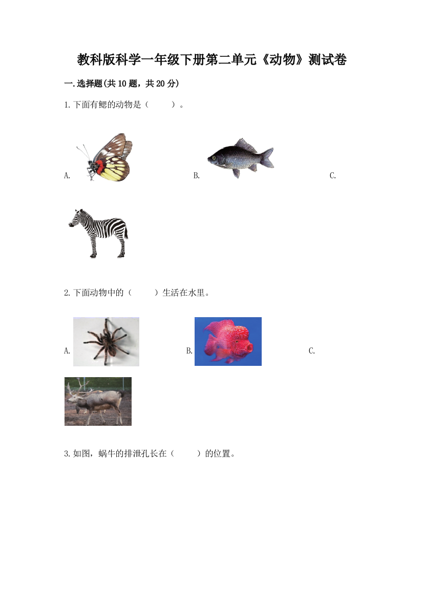 教科版科学一年级下册第二单元《动物》测试卷加答案(名师推荐)