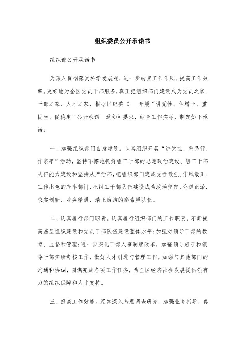 组织委员公开承诺书