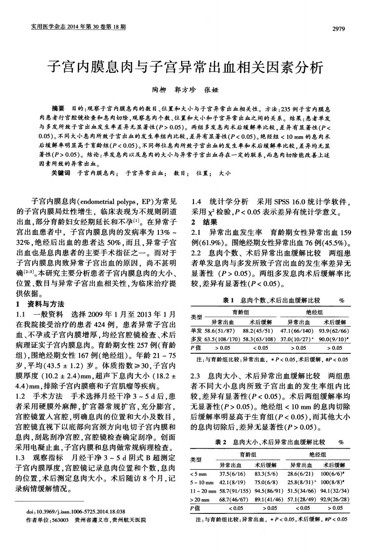 《子宫内膜息肉与子宫异常出血相关因素分析-论文》