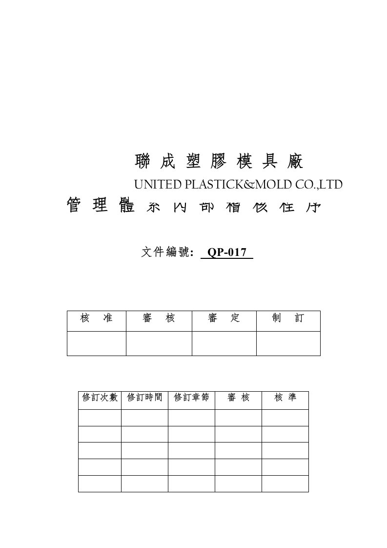 【管理精品】QP017管理體系內部稽核程序