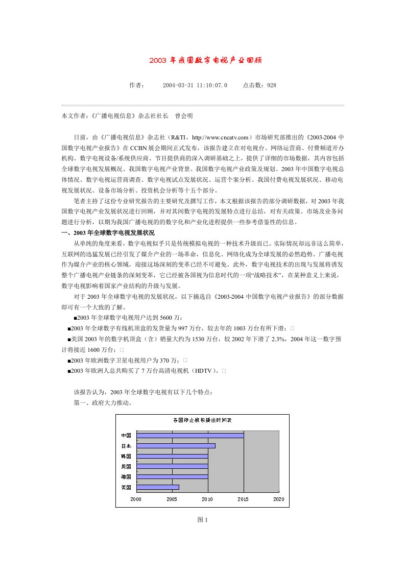 数字电视产业回顾