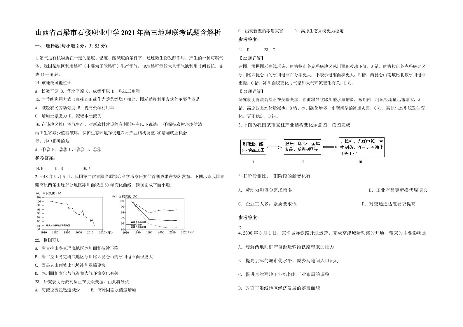 山西省吕梁市石楼职业中学2021年高三地理联考试题含解析