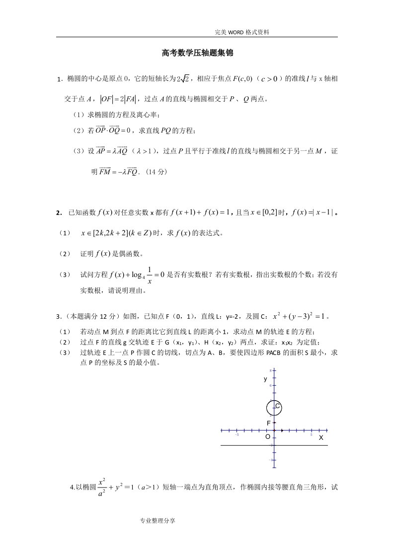 历年高考数学压轴题集锦