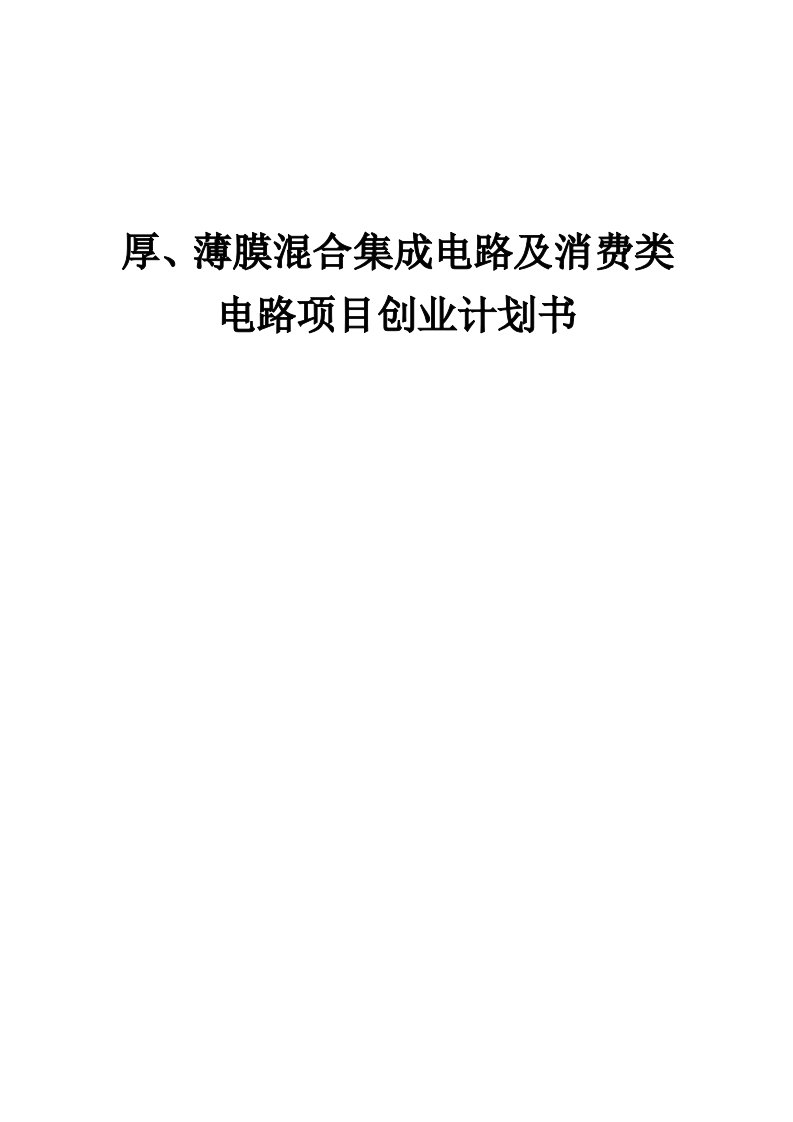 厚、薄膜混合集成电路及消费类电路项目创业计划书