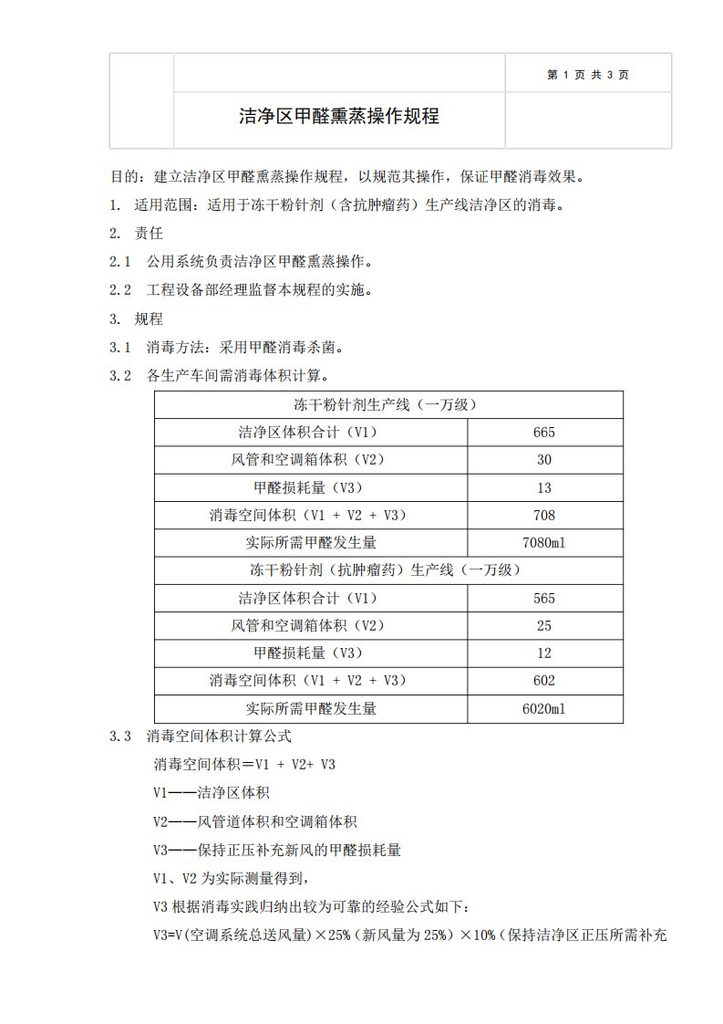 洁净区甲醛熏蒸操作规程