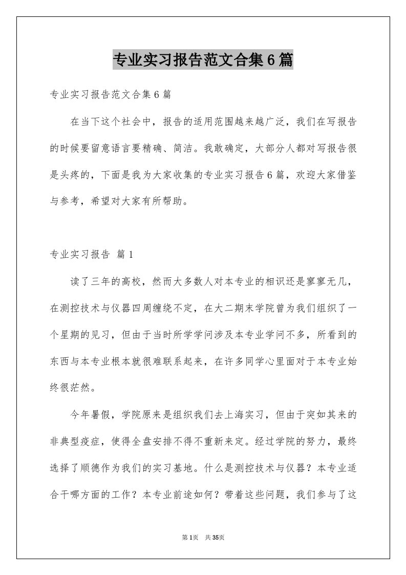 专业实习报告范文合集6篇例文