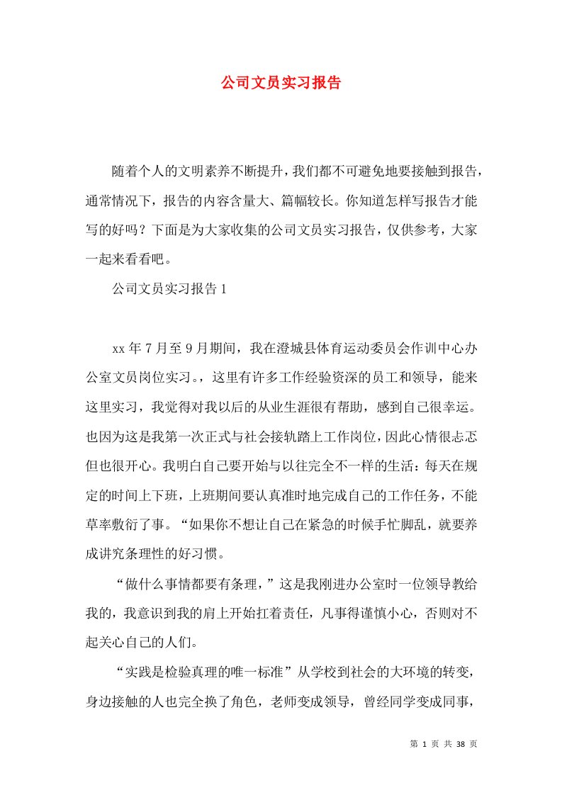 公司文员实习报告2