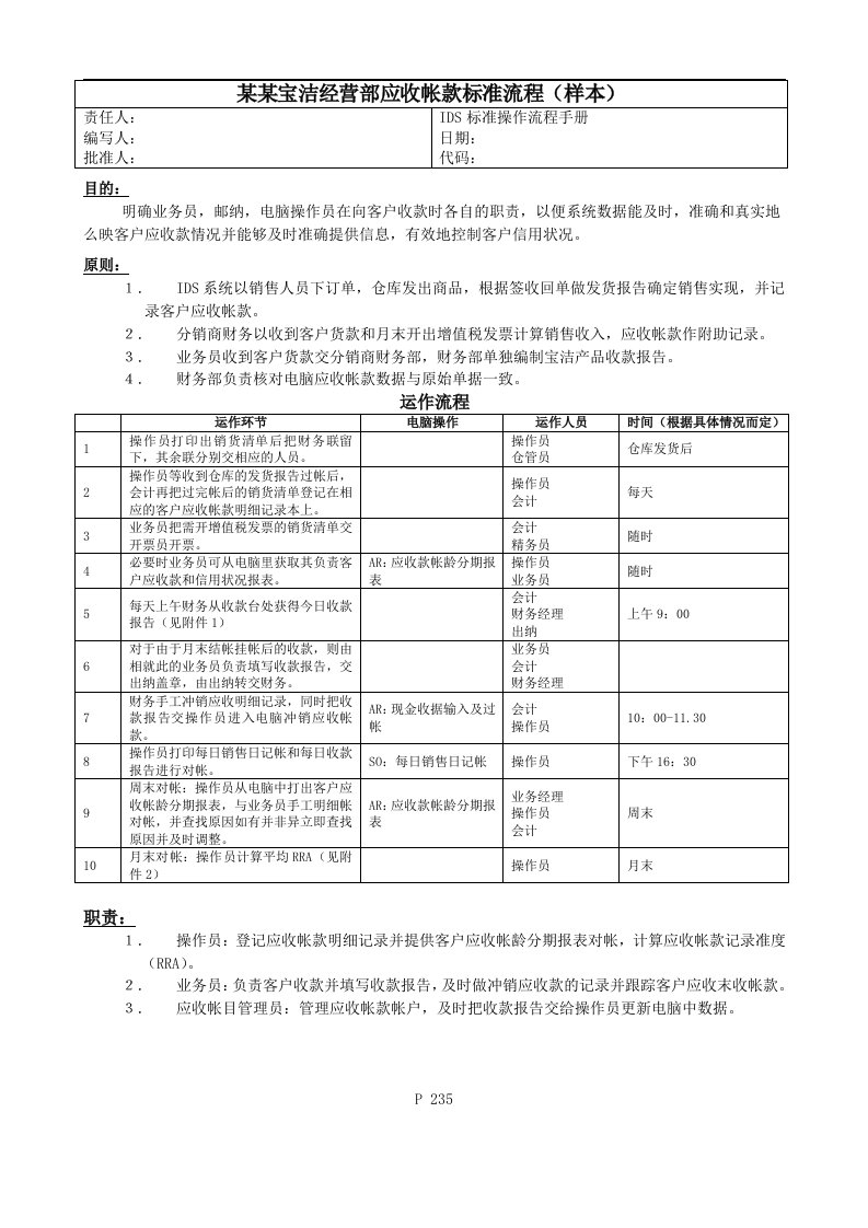 财务会计-235某某宝洁经营部应收帐款标准流程（样本）