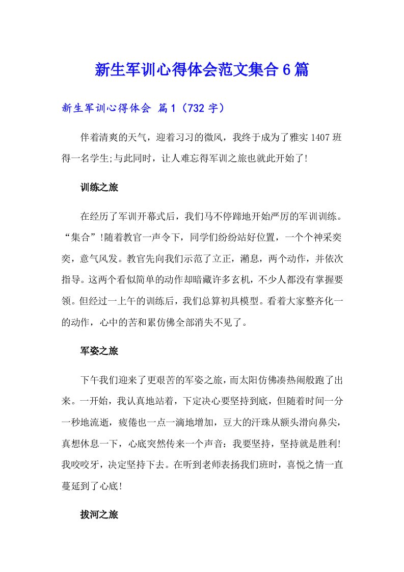 （可编辑）新生军训心得体会范文集合6篇