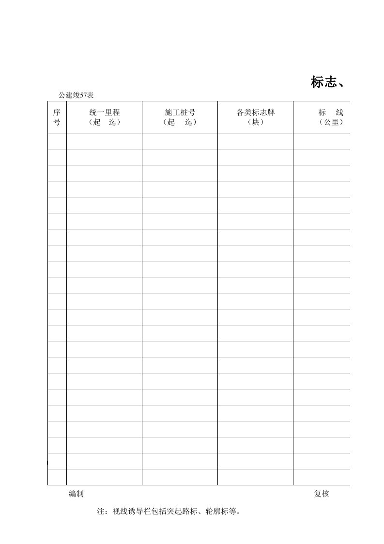 表格模板-公路工程管理用表范本标志、标线工程一览表