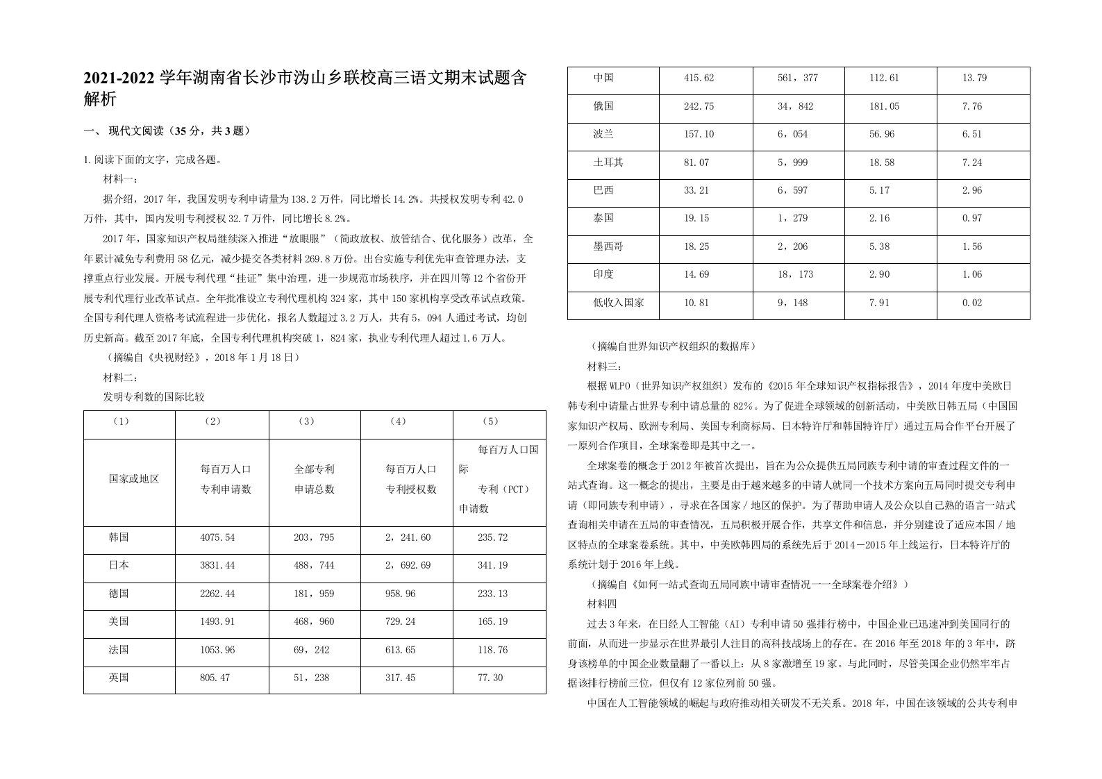 2021-2022学年湖南省长沙市沩山乡联校高三语文期末试题含解析