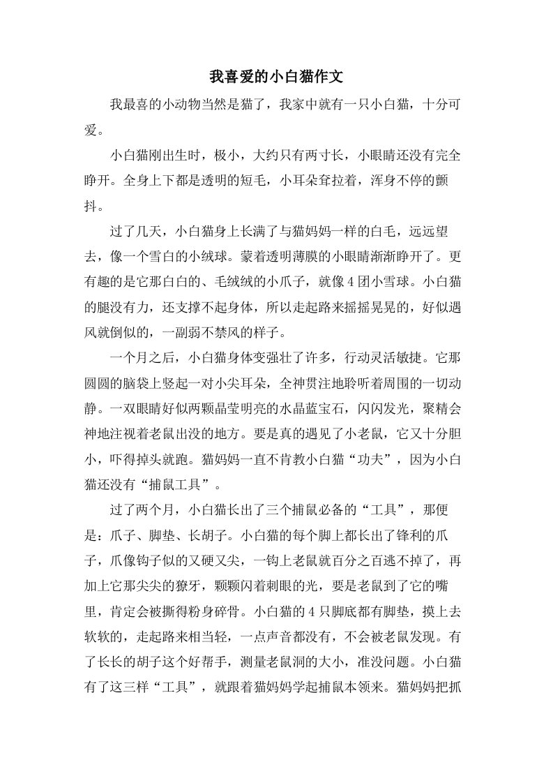 我喜爱的小白猫作文