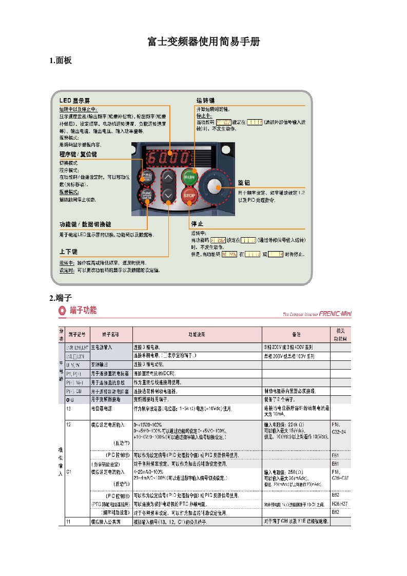 富士变频器使用简易手册待续