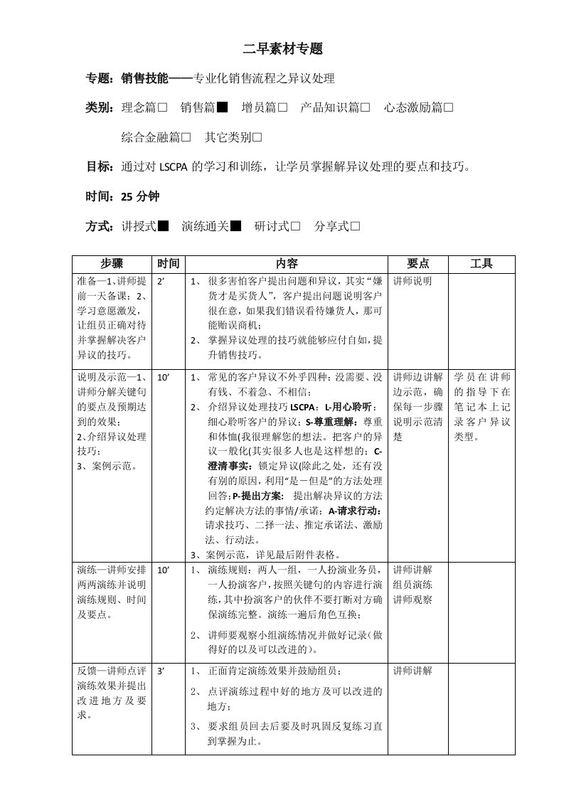 销售技能二早专题专业化销售流程之异议处理