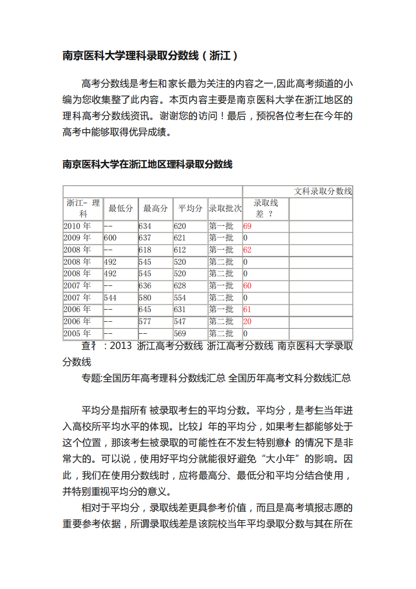 南京医科大学理科录取分数线(浙江)