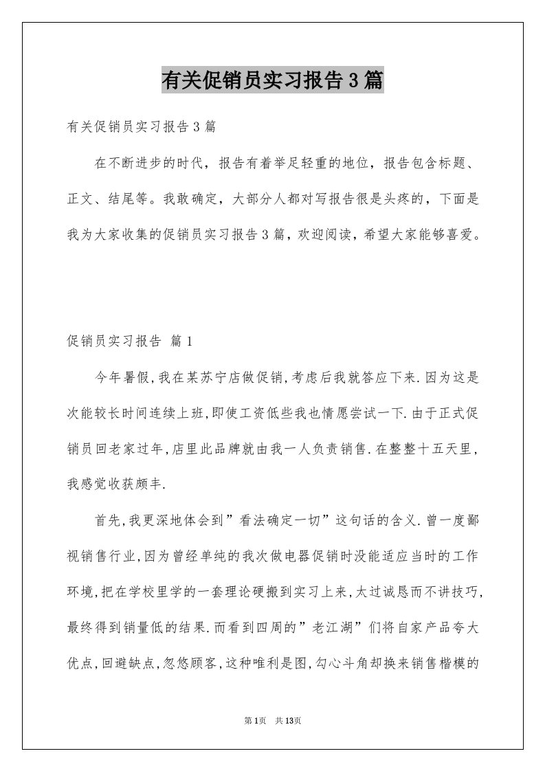 有关促销员实习报告3篇例文