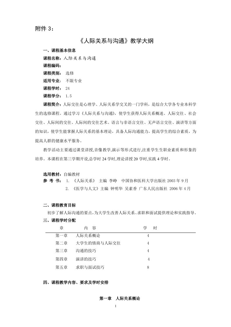 [管理学]人际关系与沟通课程教学大纲-精品文档