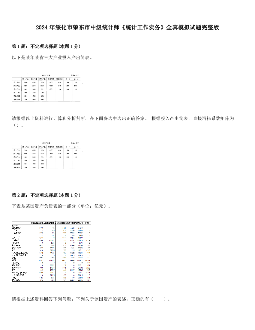 2024年绥化市肇东市中级统计师《统计工作实务》全真模拟试题完整版