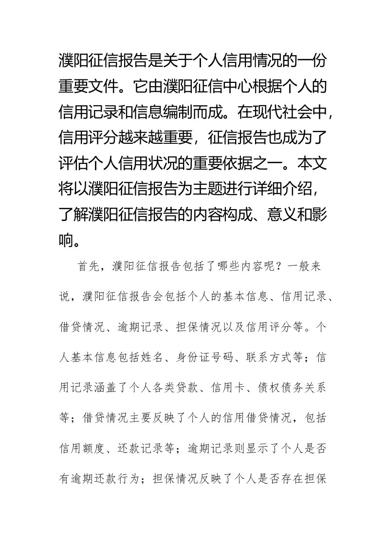 濮阳征信报告