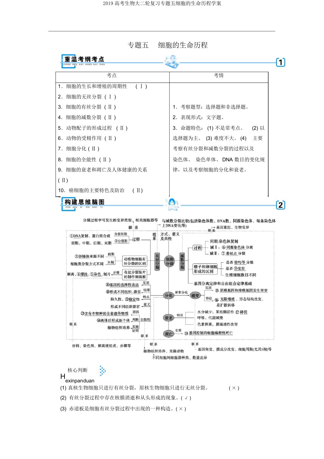 2019高考生物大二轮复习专题五细胞的生命历程学案