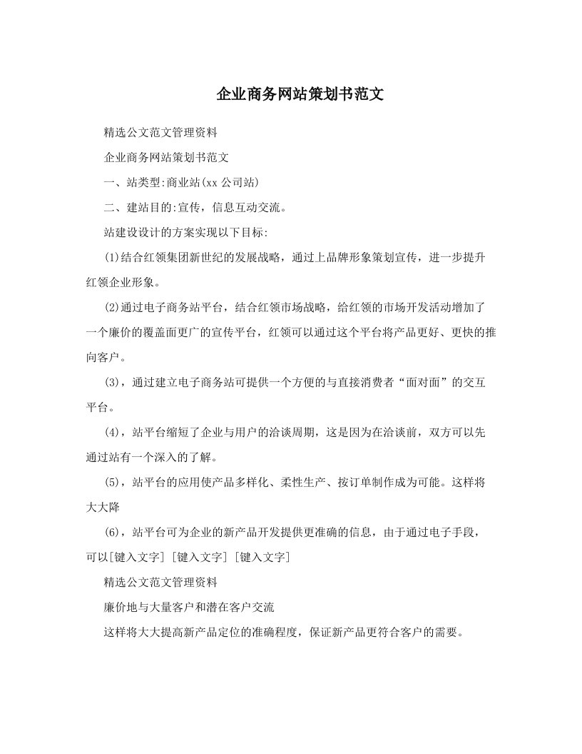 企业商务网站策划书范文