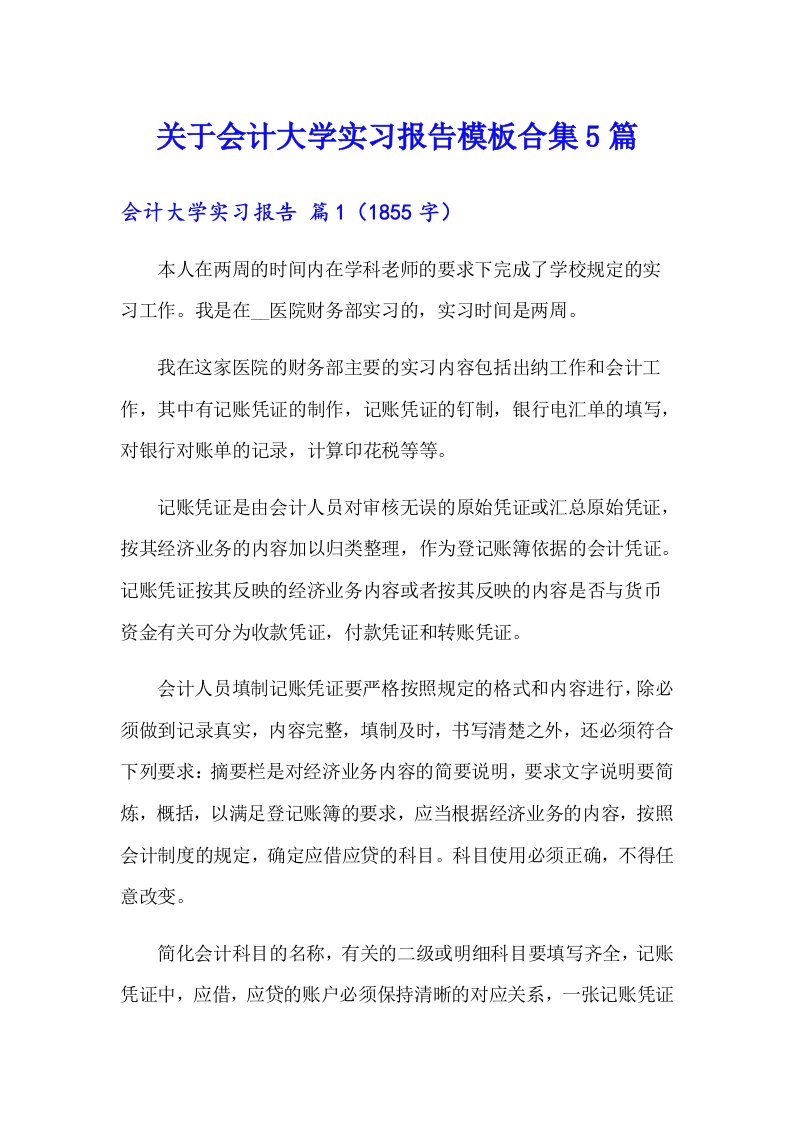 关于会计大学实习报告模板合集5篇