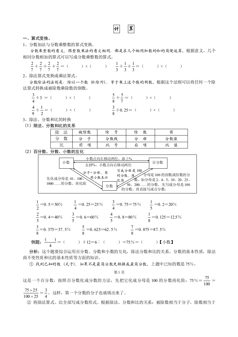 (完整)六年级年级上册数学易考易错题集锦