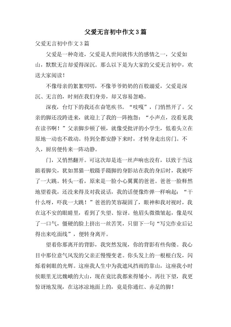 父爱无言初中作文3篇