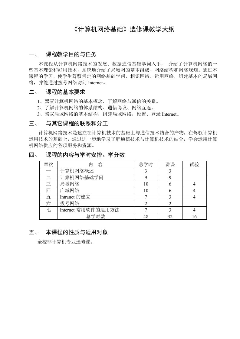 《计算机网络基础》教学大纲课件