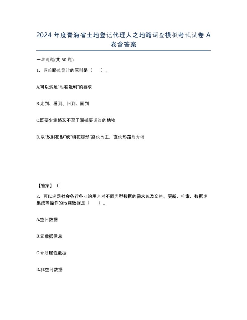 2024年度青海省土地登记代理人之地籍调查模拟考试试卷A卷含答案