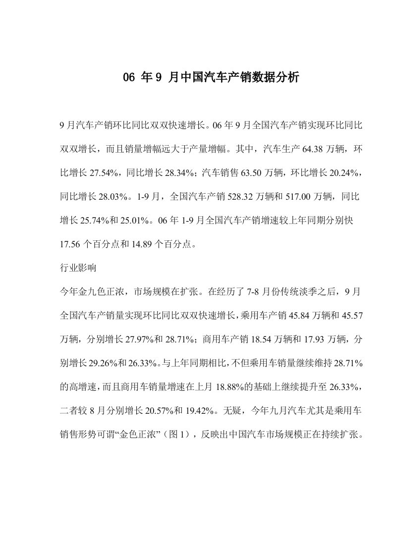 汽车行业-06年9月中国汽车产销数据分析