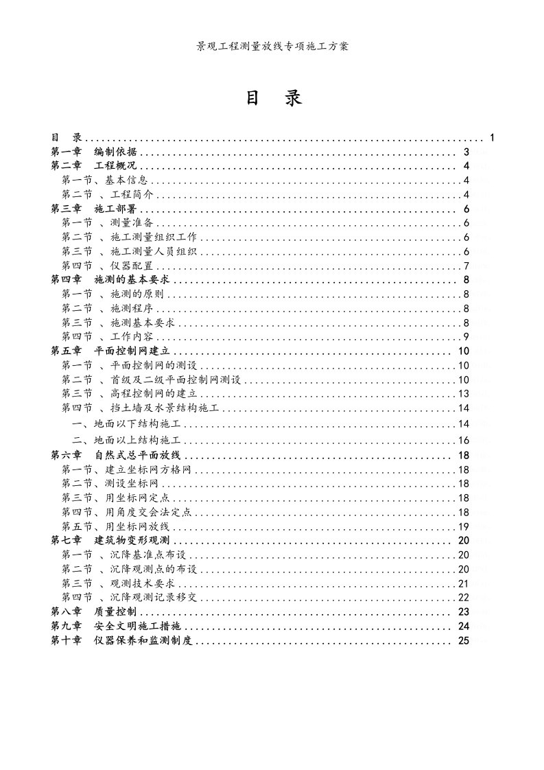 景观工程测量放线专项施工方案